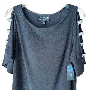 Alex Evenings  M Women’s Embellished Split Sleeve Metallic Knit Blouse Top NWT